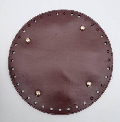 Angel Çanta Aksesuar Bordo Suni Deri 22 cm Yuvarlak Çanta Tabanı Light Gold Metalli - 1