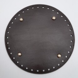 Angel Çanta Aksesuar Kahverengi Suni Deri 22 cm Yuvarlak Çanta Tabanı Light Gold Metalli - Angel Çanta Aksesuar