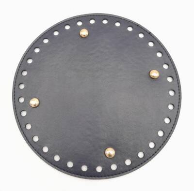 Angel Çanta Aksesuar Lacivert Suni Deri 20 cm Yuvarlak Çanta Tabanı Light Gold Metalli - 1