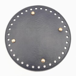 Angel Çanta Aksesuar Lacivert Suni Deri 20 cm Yuvarlak Çanta Tabanı Light Gold Metalli - Angel Çanta Aksesuar