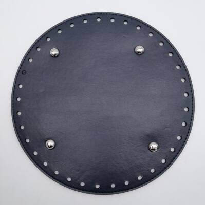 Angel Çanta Aksesuar Lacivert Suni Deri 22 cm Yuvarlak Çanta Tabanı Gümüş Metalli - 1