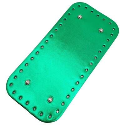 Angel Çanta Aksesuar Parlak Rugan Deri 25x12 cm Dikdörtgen Çanta Tabanı Yeşil Renk Gümüş Metalli - 2