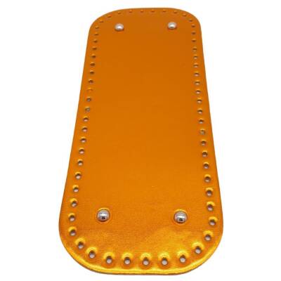 Angel Çanta Aksesuar Parlak Rugan Deri 32x12 cm Dikdörtgen Çanta Tabanı Turuncu Renk Gümüş Metalli - 1
