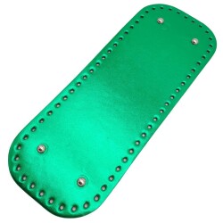 Angel Çanta Aksesuar Parlak Rugan Deri 32x12 cm Dikdörtgen Çanta Tabanı Yeşil Renk Gümüş Metalli - 2