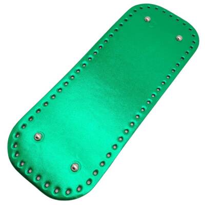 Angel Çanta Aksesuar Parlak Rugan Deri 32x12 cm Dikdörtgen Çanta Tabanı Yeşil Renk Gümüş Metalli - 2