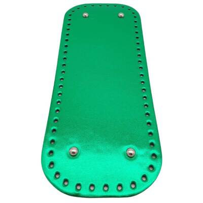 Angel Çanta Aksesuar Parlak Rugan Deri 32x12 cm Dikdörtgen Çanta Tabanı Yeşil Renk Gümüş Metalli - 1