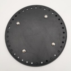 Angel Çanta Aksesuar Siyah Suni Deri 20 cm Yuvarlak Çanta Tabanı Gümüş Metalli - Angel Çanta Aksesuar