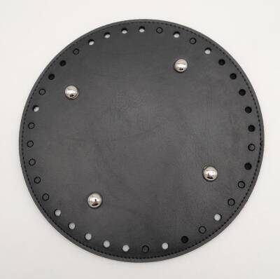 Angel Çanta Aksesuar Siyah Suni Deri 20 cm Yuvarlak Çanta Tabanı Gümüş Metalli - 1