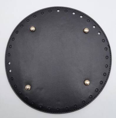 Angel Çanta Aksesuar Siyah Suni Deri 22 cm Yuvarlak Çanta Tabanı Light Gold Metalli - 1