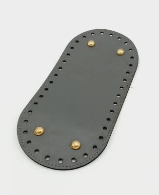 Angel Çanta Aksesuar Suni Deri Gri Renk 25X12 cm Oval Çanta Tabanı (Light Gold Aparatlı) - 1