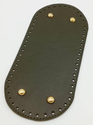 Angel Çanta Aksesuar Suni Deri Haki Renk 25X12 cm Oval Çanta Tabanı (Light Gold Aparatlı) - 1