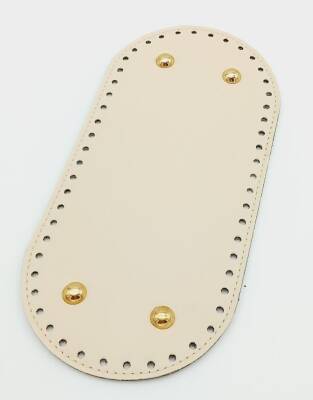 Angel Çanta Aksesuar Suni Deri Krem Renk 25X12 cm Oval Çanta Tabanı (Light Gold Aparatlı) - 1