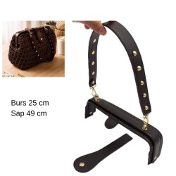 Angel Çanta Aksesuar 25 Cm Lüks Model Çanta Seti Koyu Kahve Light Gold Metalli - Angel Çanta Aksesuar