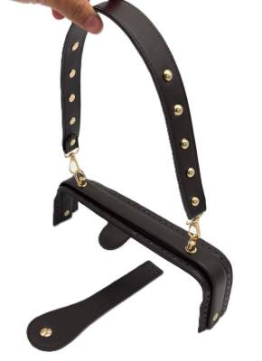 Angel Çanta Aksesuar 25 Cm Lüks Model Çanta Seti Koyu Kahve Light Gold Metalli - 2
