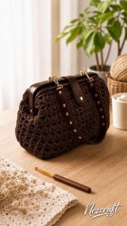 Angel Çanta Aksesuar 25 Cm Lüks Model Çanta Seti Koyu Kahve Light Gold Metalli - 3