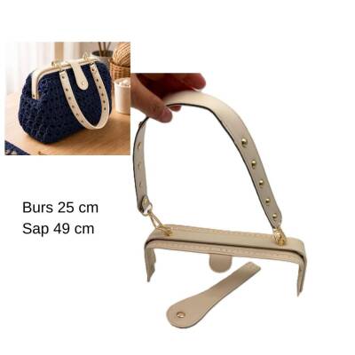 Angel Çanta Aksesuar 25 Cm Lüks Model Çanta Seti Krem Light Gold Metalli - 1