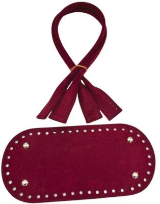 Angel Çanta Aksesuar 25x12 Cm Suni Deri Nubuk Bordo Renk Taban Ve Pelikan Model Çanta Sapı Seti Gümüş Metalli - 1