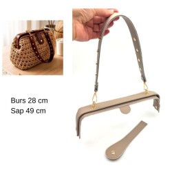 Angel Çanta Aksesuar 28 Cm Lüks Model Çanta Seti Koyu Bej Light Gold Metalli - Angel Çanta Aksesuar