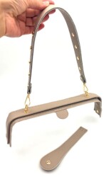 Angel Çanta Aksesuar 28 Cm Lüks Model Çanta Seti Koyu Bej Light Gold Metalli - 2