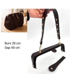 Angel Çanta Aksesuar 28 Cm Lüks Model Çanta Seti Koyu Kahve Light Gold Metalli - Angel Çanta Aksesuar