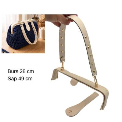 Angel Çanta Aksesuar 28 Cm Lüks Model Çanta Seti Krem Light Gold Metalli - 1