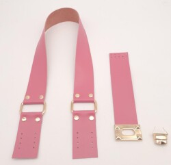 Angel Çanta Aksesuar 70x4 cm Suni Deri Çanta Saplı Kapaklı Fuşya Çanta Seti Light Gold Metalli - 4