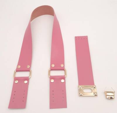 Angel Çanta Aksesuar 70x4 cm Suni Deri Çanta Saplı Kapaklı Fuşya Çanta Seti Light Gold Metalli - 4