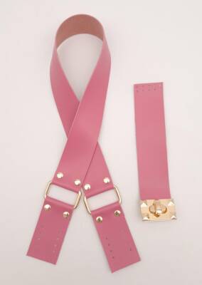 Angel Çanta Aksesuar 70x4 cm Suni Deri Çanta Saplı Kapaklı Fuşya Çanta Seti Light Gold Metalli - 1