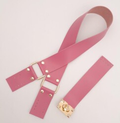 Angel Çanta Aksesuar 70x4 cm Suni Deri Çanta Saplı Kapaklı Fuşya Çanta Seti Light Gold Metalli - 2