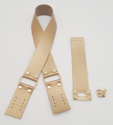 Angel Çanta Aksesuar 70x4 cm Suni Deri Çanta Saplı Kapaklı Gold Renk Çanta Seti Light Gold Metalli - 4