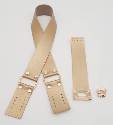 Angel Çanta Aksesuar 70x4 cm Suni Deri Çanta Saplı Kapaklı Gold Renk Çanta Seti Light Gold Metalli - 4