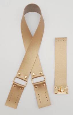 Angel Çanta Aksesuar 70x4 cm Suni Deri Çanta Saplı Kapaklı Gold Renk Çanta Seti Light Gold Metalli - 1