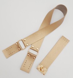 Angel Çanta Aksesuar 70x4 cm Suni Deri Çanta Saplı Kapaklı Gold Renk Çanta Seti Light Gold Metalli - 2