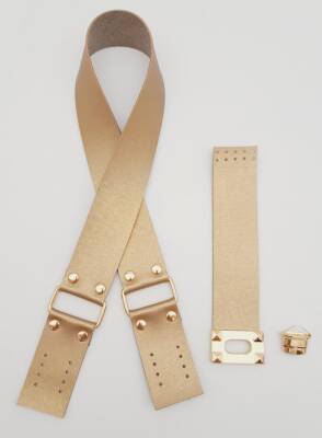 Angel Çanta Aksesuar 70x4 cm Suni Deri Çanta Saplı Kapaklı Gold Renk Çanta Seti Light Gold Metalli - 3