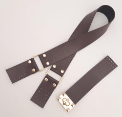 Angel Çanta Aksesuar 70x4 cm Suni Deri Çanta Saplı Kapaklı Kahverengi Çanta Seti Light Gold Metalli - 2