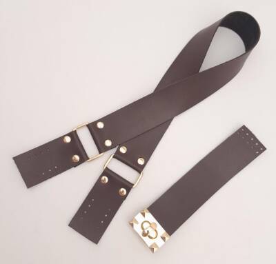 Angel Çanta Aksesuar 70x4 cm Suni Deri Çanta Saplı Kapaklı Kahverengi Çanta Seti Light Gold Metalli - 2