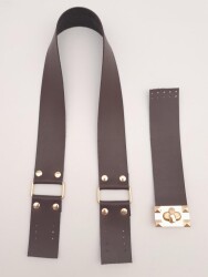 Angel Çanta Aksesuar 70x4 cm Suni Deri Çanta Saplı Kapaklı Kahverengi Çanta Seti Light Gold Metalli - 3