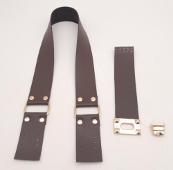 Angel Çanta Aksesuar 70x4 cm Suni Deri Çanta Saplı Kapaklı Kahverengi Çanta Seti Light Gold Metalli - 4