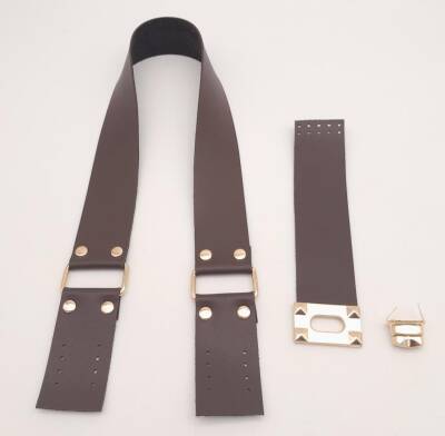 Angel Çanta Aksesuar 70x4 cm Suni Deri Çanta Saplı Kapaklı Kahverengi Çanta Seti Light Gold Metalli - 4