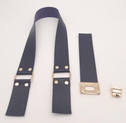 Angel Çanta Aksesuar 70x4 cm Suni Deri Çanta Saplı Kapaklı Lacivert Çanta Seti Light Gold Metalli - 4