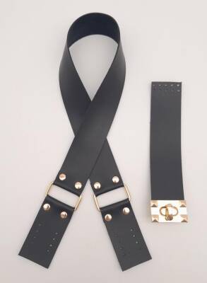 Angel Çanta Aksesuar 70x4 cm Suni Deri Çanta Saplı Kapaklı Siyah Çanta Seti Light Gold Metalli - 1