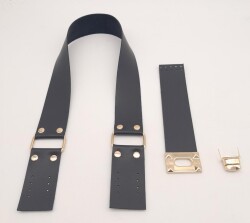 Angel Çanta Aksesuar 70x4 cm Suni Deri Çanta Saplı Kapaklı Siyah Çanta Seti Light Gold Metalli - 4