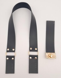 Angel Çanta Aksesuar 70x4 cm Suni Deri Çanta Saplı Kapaklı Siyah Çanta Seti Light Gold Metalli - 3