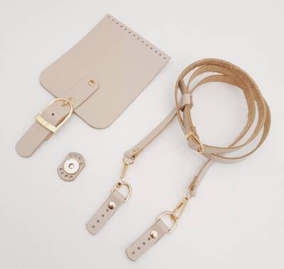 Angel Çanta Aksesuar Bej Gerçek Deri 130x1.5 cm Ayarlı Saplı Çanta Seti Light Gold Metalli - 3