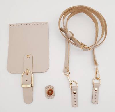 Angel Çanta Aksesuar Bej Gerçek Deri 130x1.5 cm Ayarlı Saplı Çanta Seti Light Gold Metalli - 1