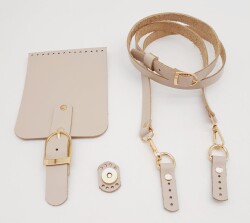 Angel Çanta Aksesuar Bej Gerçek Deri 130x1.5 cm Ayarlı Saplı Çanta Seti Light Gold Metalli - 2