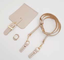 Angel Çanta Aksesuar Bej Gerçek Deri 130x1.5 cm Ayarlı Saplı Çanta Seti Light Gold Metalli - 3