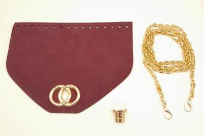 Angel Çanta Aksesuar Bordo Renk Nubuk Süet 22.5x17 cm Kapaklı 120 cm Zincirli Çanta Seti - 2