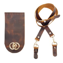 Angel Çanta Aksesuar Crazy Oil Hardal Sarı Gerçek Deri Dual Model Çanta Seti Light Gold Metalli - 2