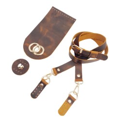 Angel Çanta Aksesuar Crazy Oil Hardal Sarı Gerçek Deri Dual Model Çanta Seti Light Gold Metalli - 5